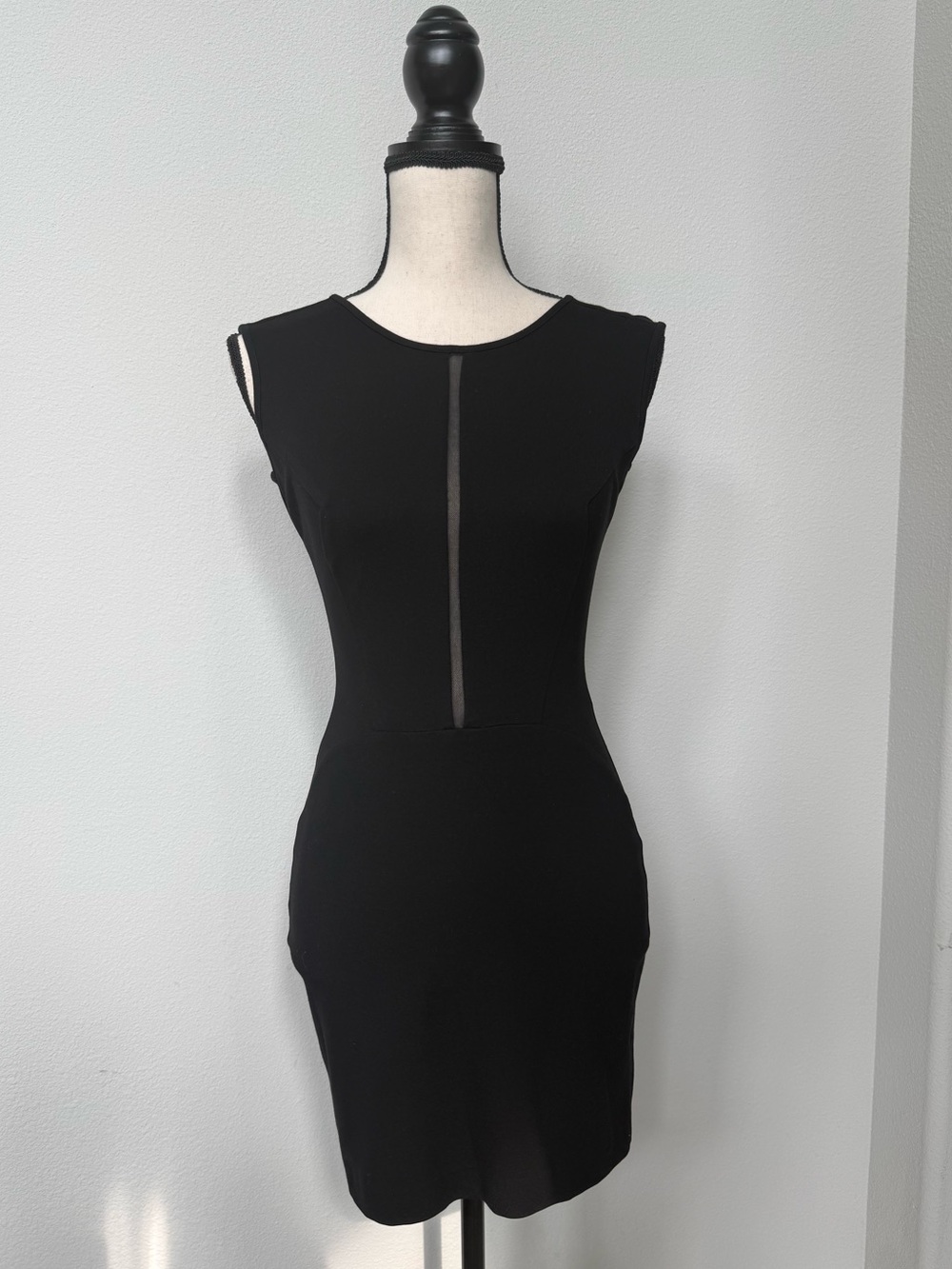 Marciano Black Mini Bodycon Dress with Center Mesh Stripe
